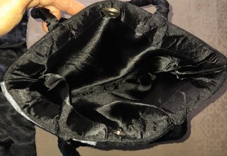 Conjunto bolso y chal terciopelo negro y celeste