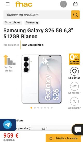 Samsung Galaxy S26 512GB Blanco Nuevo 840€