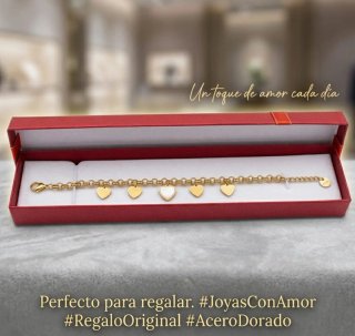 Pulsera Corazones Nacar y Dorado