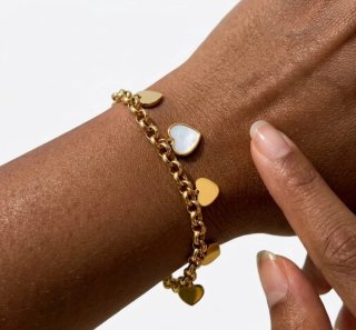 Pulsera Corazones Nacar y Dorado