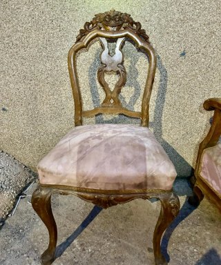 6 Sillas de madera con tapizado rosa