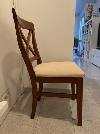 6 Sillas de Comedor Madera y Tela Beige
