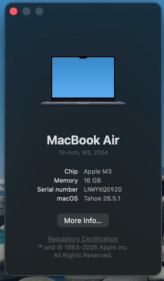 MacBook Air M3 2024 16GB RAM 256GB Midnight