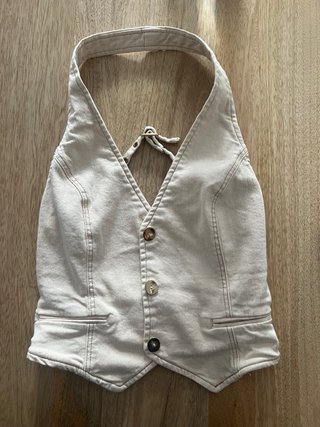 Conjunto ZARA Chaleco Halter y Pantalón Beige
