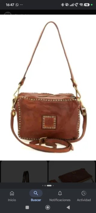 Bolso Campomaggi Coñac Piel Tachuelas Doradas