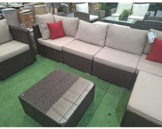 Sofá modular ratán + sillón + mesa cristal