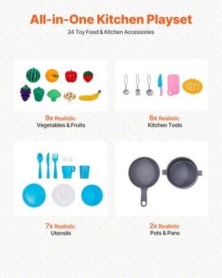 Set Giocattolo Cucina per Bambini in Legno 24 pz