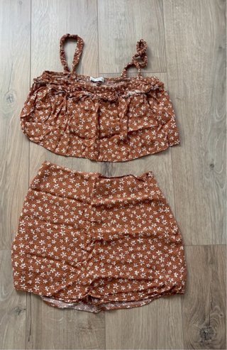Conjunto Top y Falda pantalon Estampado Flores
