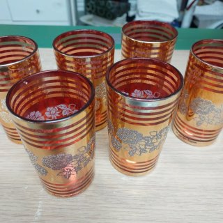 6 Bicchieri Vintage Anni '70 Oro Rosso