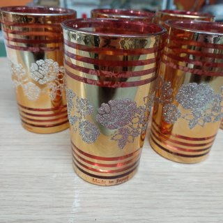 6 Bicchieri Vintage Anni '70 Oro Rosso