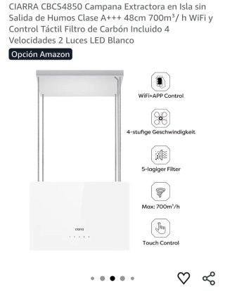 Campana extractora potente CIARRA 700m/h WiFi Táct