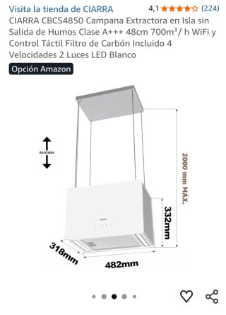 Campana extractora potente CIARRA 700m/h WiFi Táct
