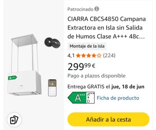 Campana extractora potente CIARRA 700m/h WiFi Táct