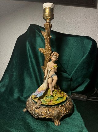 Lámpara Bronce Capodimonte Figura Cupido Años 80