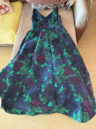 Vestido largo fiesta floral verde morado talla XL