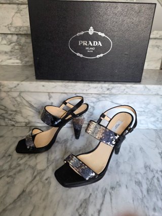 Sandali Prada Paillettes Nere Argento