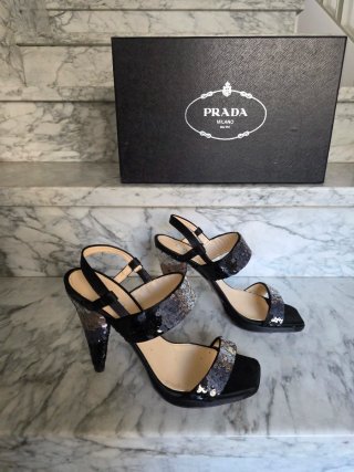 Sandali Prada Paillettes Nere Argento