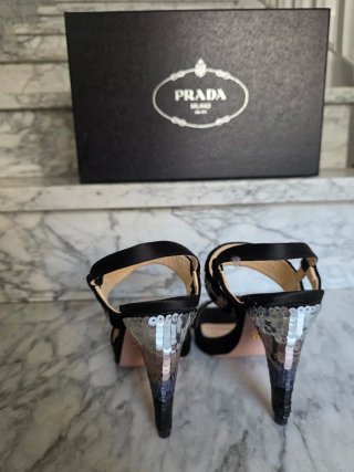 Sandali Prada Paillettes Nere Argento