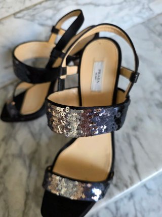 Sandali Prada Paillettes Nere Argento