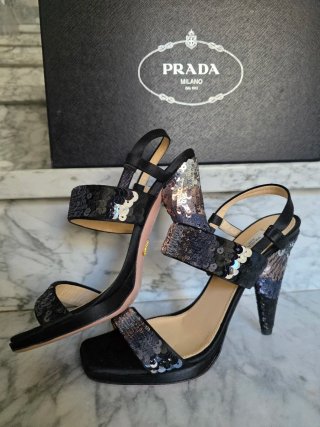 Sandali Prada Paillettes Nere Argento