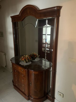 Mueble recibidor madera y cristal