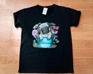 Camiseta Negra con dibujo de Pug Carlino (NUEVA!)