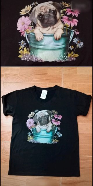 Camiseta Negra con dibujo de Pug Carlino (NUEVA!)