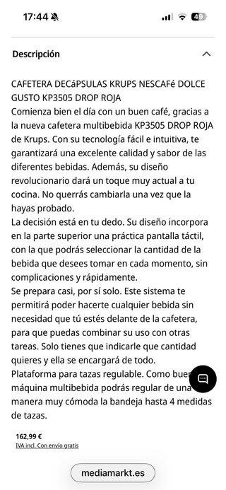 Cafetera de cápsulas Krups Dolce Gusto Drop KP3505