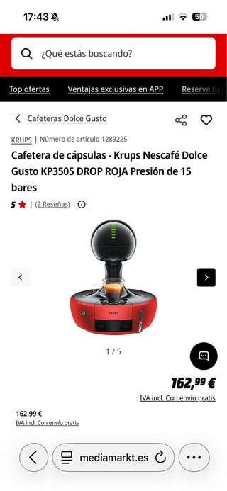 Cafetera de cápsulas Krups Dolce Gusto Drop KP3505