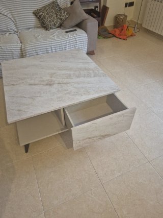 Mesa de centro moderna mármol y madera 90x90