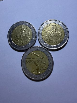 Lote 3 monedas Grecia 2€