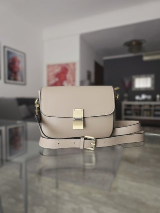 Borsa vera pelle beige tracolla oro