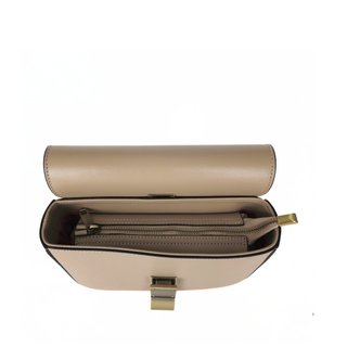 Borsa vera pelle beige tracolla oro