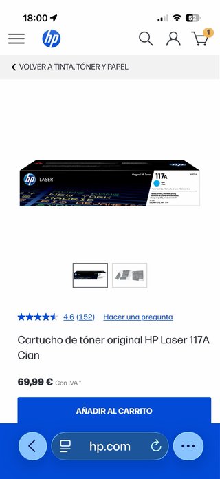 Toner HP Laser 117A Ciano Originale