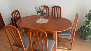 Mueble comedor madera con vitrina Mesa con 6 silla
