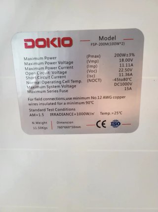 Panel Solar DOKIO 200W Monocristalino