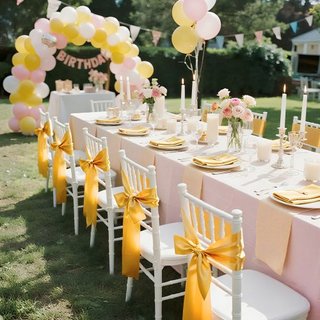 Fajas de Silla de Satén, 50PCS Lazos de Cinta para Sillas, 7 x 108 pulgadas, Decoración de Boda en Oro, para Ceremonia de Boda, Fiesta de Bebé, Eventos, Decoración de Funda de Silla para Banquete