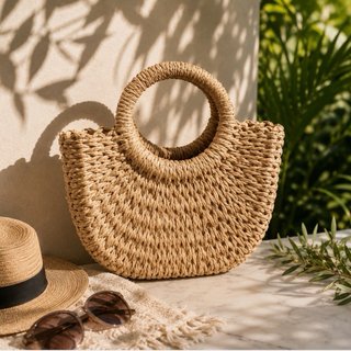 Bolso de mano tejido beige y marrón