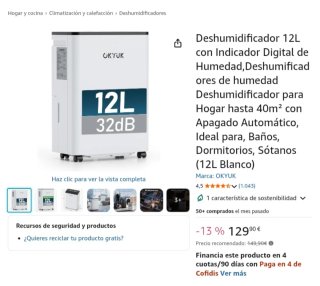 Deshumidificador OKYUK 12L Digital