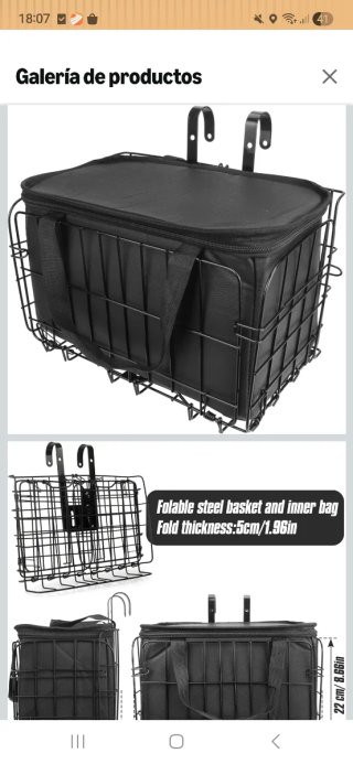Cesta Plegable Acero Bicicleta Negra