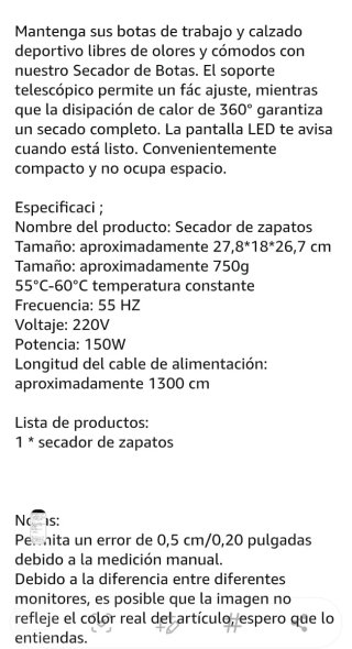 Secador de zapatos eléctrico blanco sin usar.