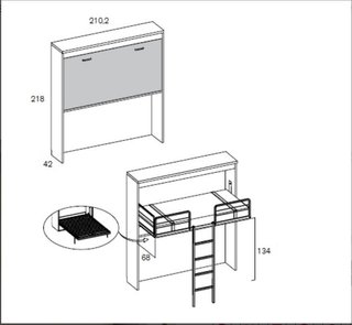 CAMA ALTA ABATIBLE CON CAMA DE CAJONES INFERIO RM