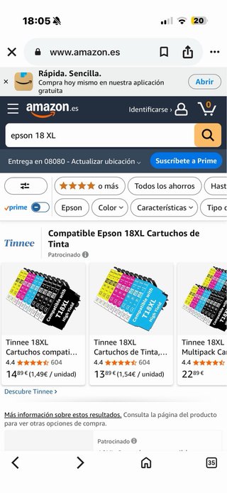 Pack 5 Cartuchos Epson 18XL Compatibles.10€/Unidad