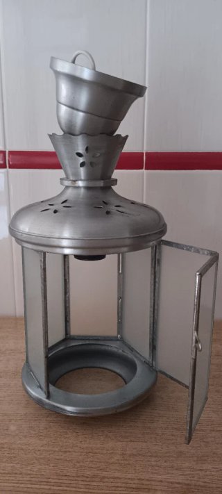 Farol metálico plateado colgante
