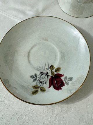 Taza y plato de porcelana con flores