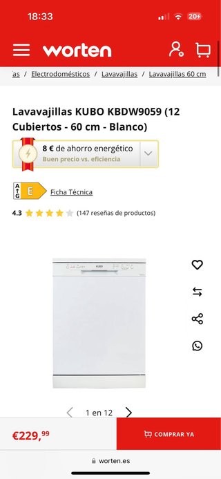 Lavavajillas KUBO blanco