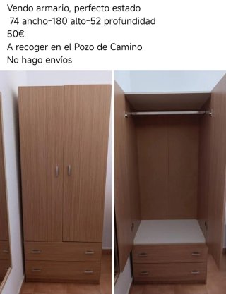 Armario madera 74x180x52cm - 50€