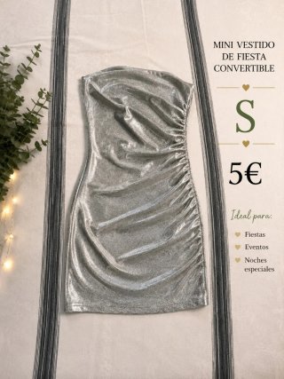 Vestido de fiesta plateado convertible Talla S