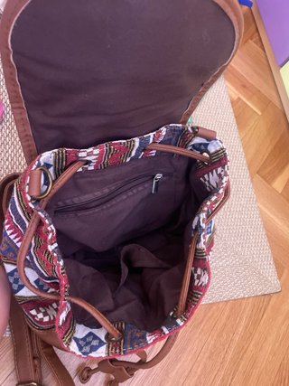 Mochila étnica marrón y multicolor