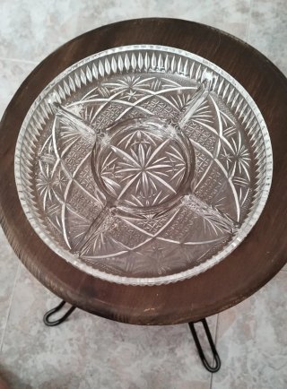 Centro de mesa cristal y metal plateado